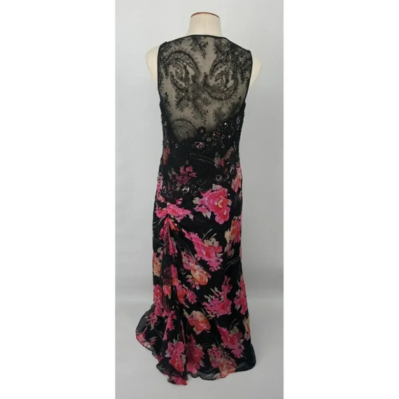 Ricki Freeman Teri Jon Silk Floral Sequin Beaded Halter Maxi Dress Sz 12 - Picture 13 of 16